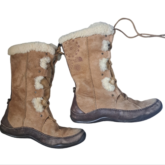 THE NORTH FACE Abby Apres snow winter boots shearling leather worn used 9.5 - Picture 8 of 16